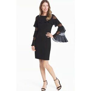 WHBM Sheath Dress Womens M‎ Black Whimsigoth Ruffle Bell Sleeve Cocktail Party